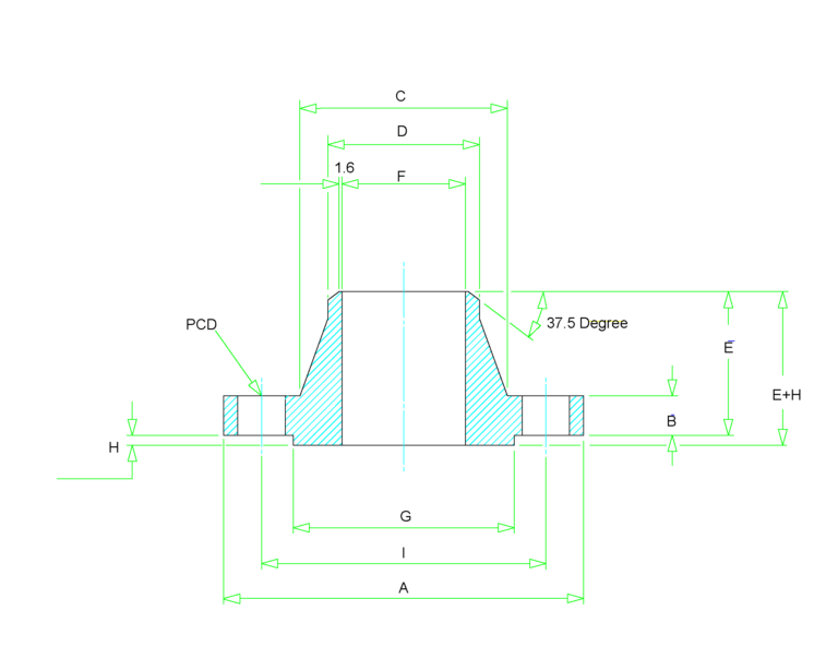 Weld Neck Flange Dimensions - Class 150 to Class 2500