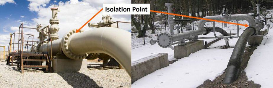 Isolation joint in underground to above ground piping