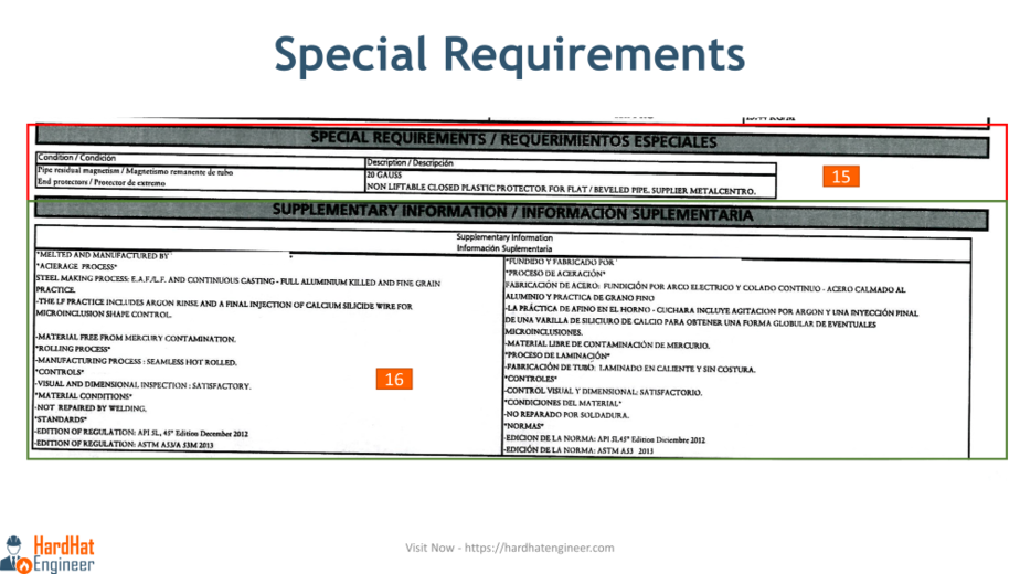 Check Special Requirements from the material certificate